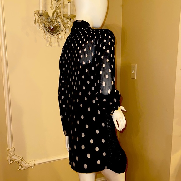 GIANNI VERSACE BLACK SHEER EYELET LACE POLKADOT VINTAGE - Picture 7 of 12